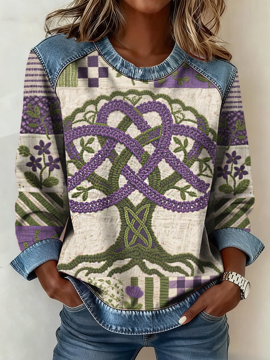 Women's Viking Tree of Life Patchwork Denim Patchwork Top