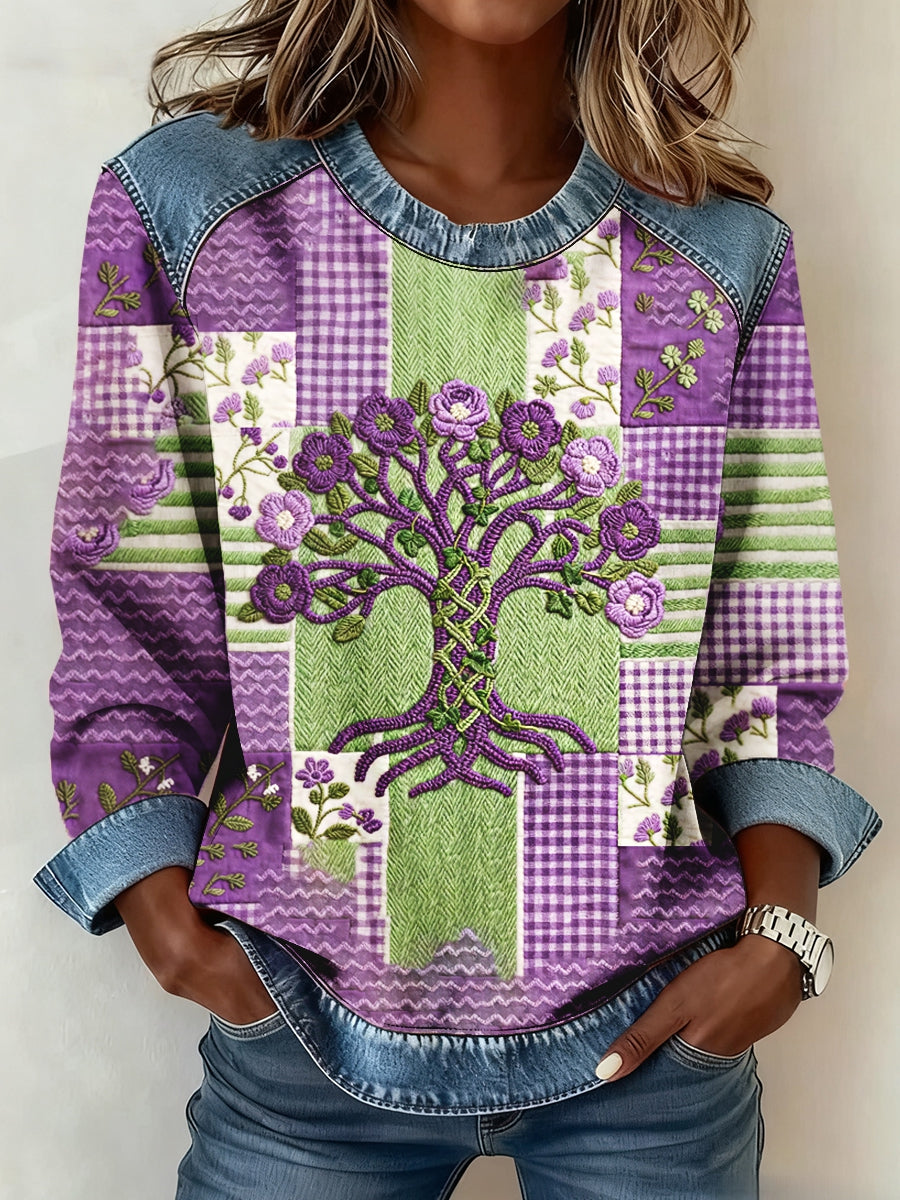 Women's Alzheimer's Disease Purple Viking Tree of Life Promotional Patchwork Flowers Top
