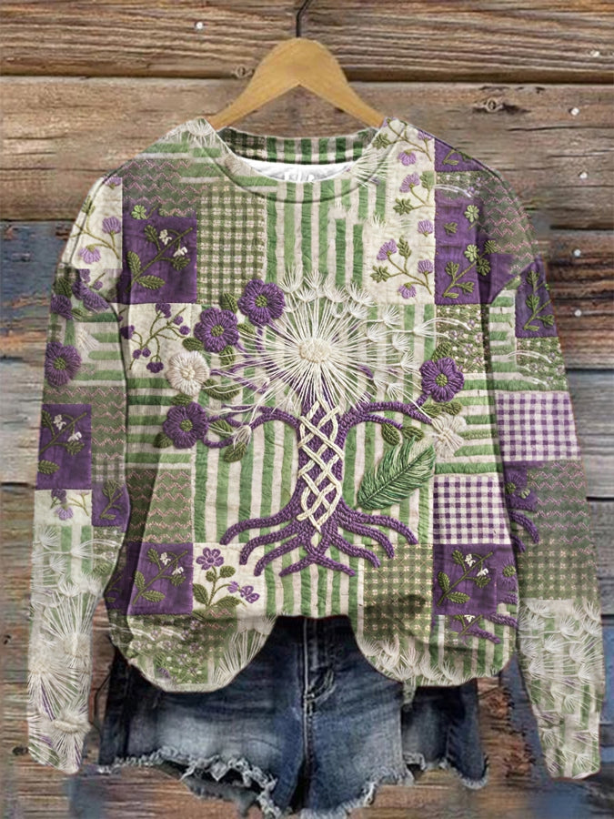Women's Alzheimer's Disease Purple Viking Tree of Life Promotional Patchwork Flowers Regular Sweatshirt