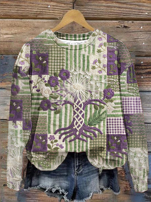 Women's Alzheimer's Disease Purple Viking Tree of Life Promotional Patchwork Flowers Regular Sweatshirt