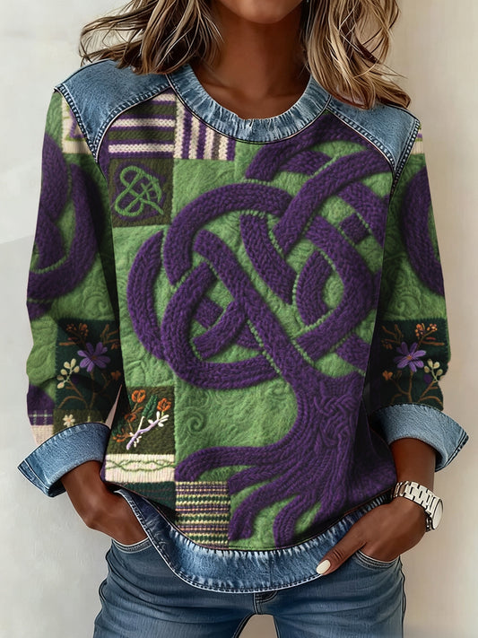 Women's Viking Tree of Life Patchwork Denim Patchwork Top