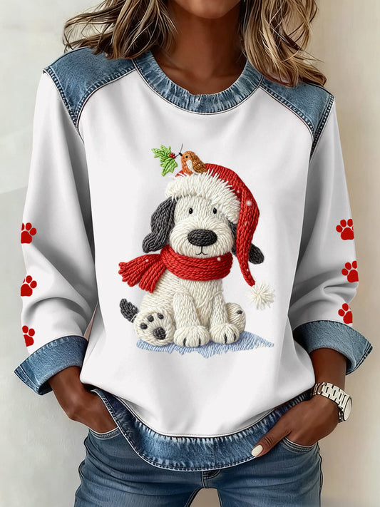 Women's Christmas Pattern Patchwork Art Sweatshirt