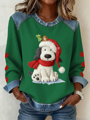 Women's Christmas Pattern Patchwork Art Sweatshirt