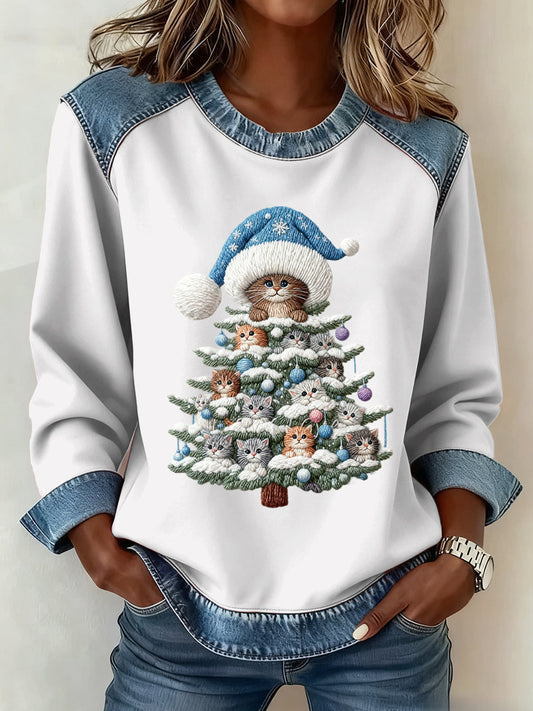 Women's Christmas Pattern Patchwork Art Sweatshirt