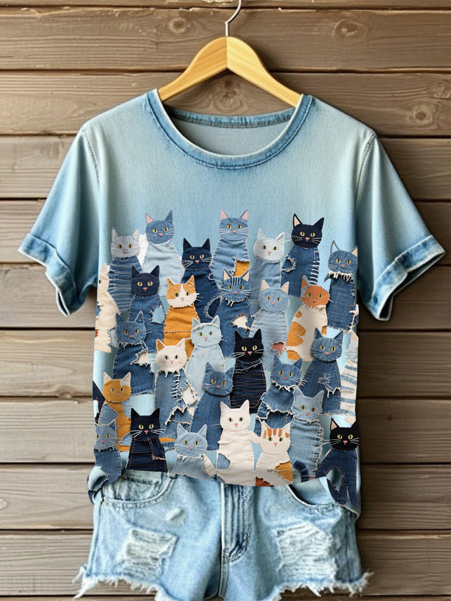 Women's Denim Cat T-shirt