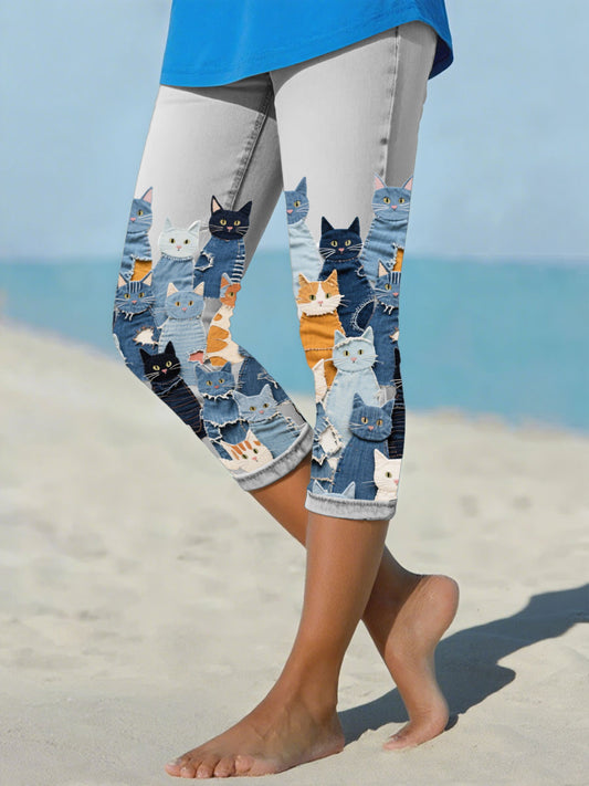 Women's denim cat cropped leggings