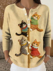 Women‘s cute cat print long-sleeve cardigan