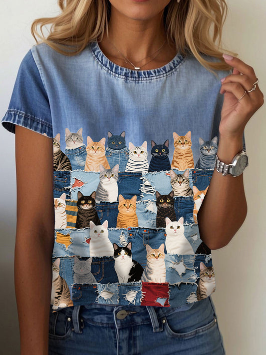 Women's Denim Cat T-shirt