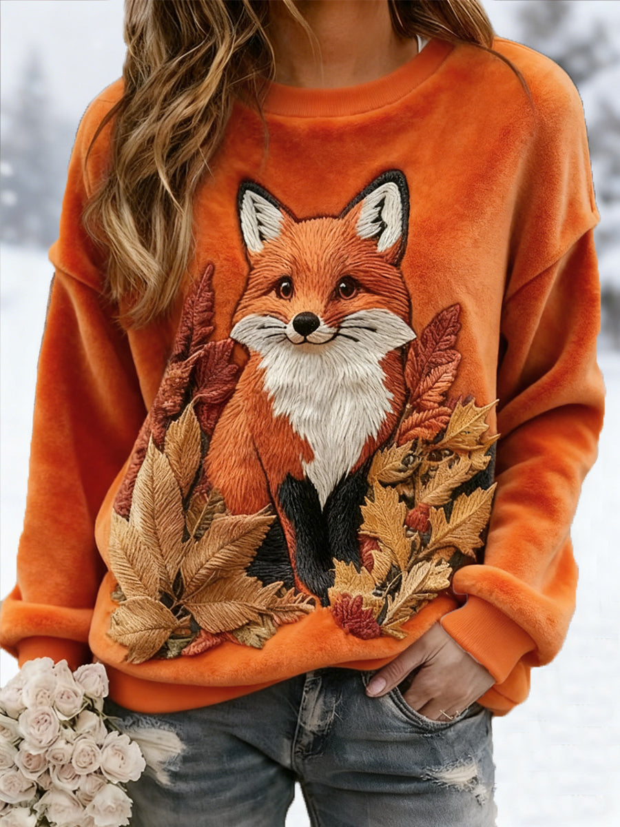 Women's Fox Print Casual Flannel Hoodie