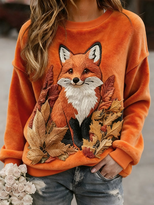 Women's Fox Print Casual Flannel Hoodie