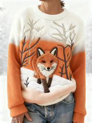 Women's Winter Fox Print Casual Flannel Hoodie