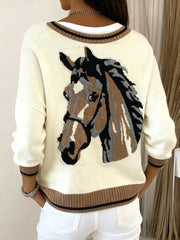 Women's Vintage Horse Pattern Cozy Knit Cardigan