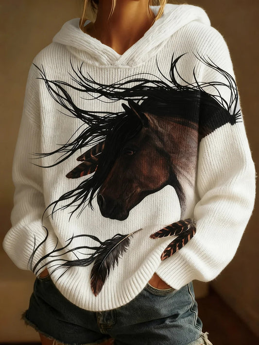 Women's Retro Horse Art Print Casual Top