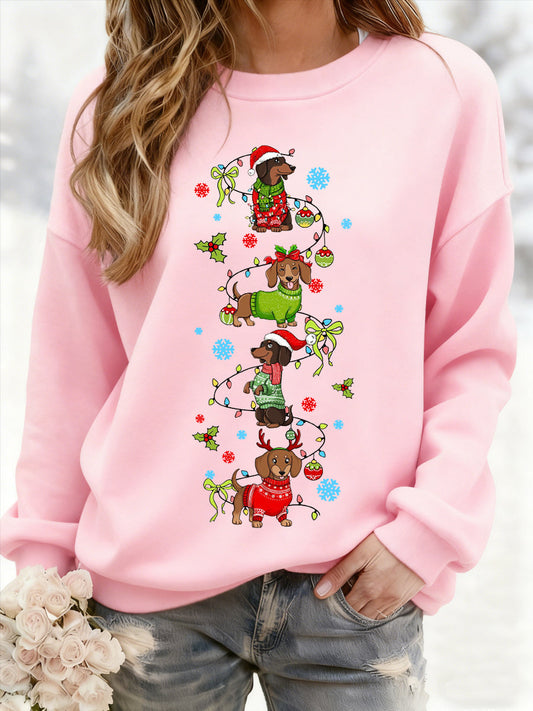 Women's Christmas Dachshund Through The Snow Print Casual Sweatshirt
