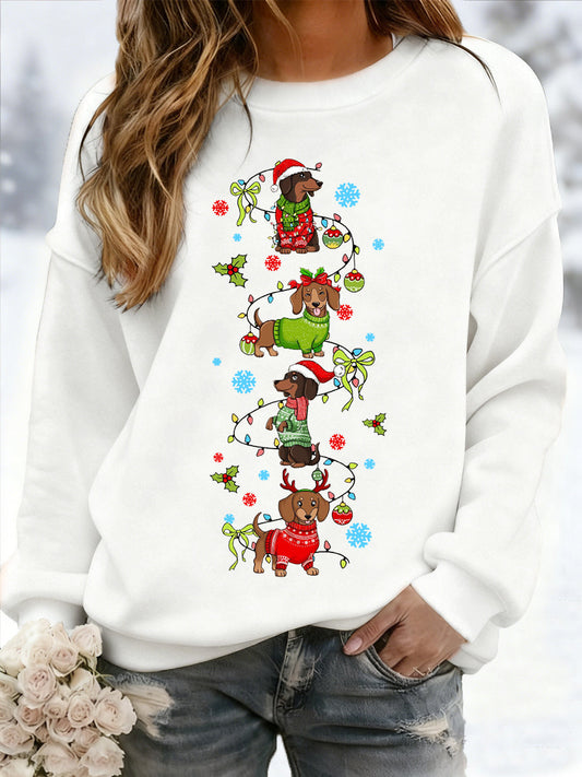 Women's Christmas Dachshund Through The Snow Print Casual Sweatshirt