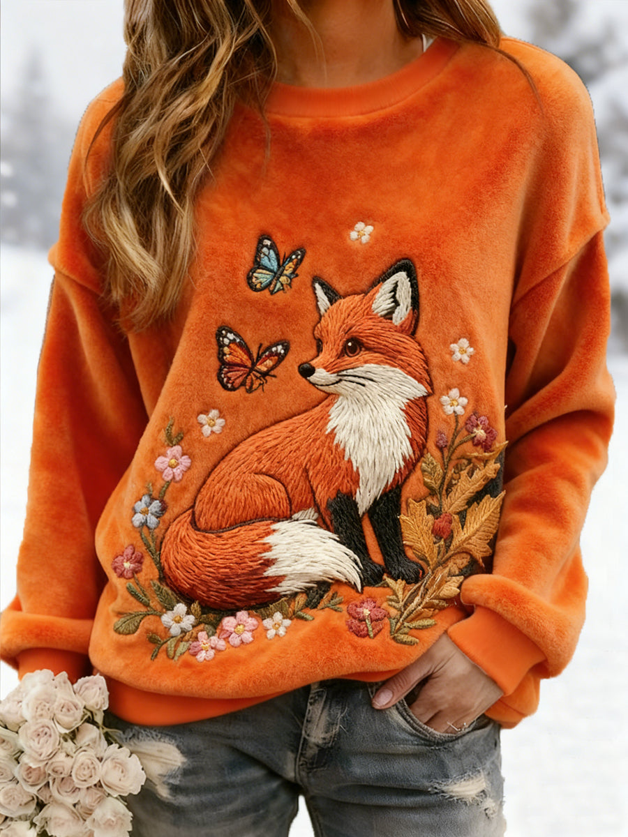Women's Fox Print Casual Flannel Hoodie