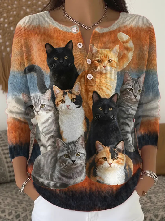 Women‘s Fun Cat Pattern Art Print Top