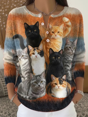 Women‘s Fun Cat Pattern Art Print Top