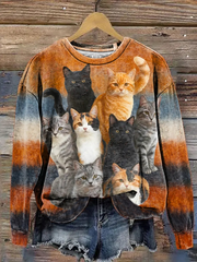 Women's Fun Cat Pattern Art Print Regular Sweatshirt
