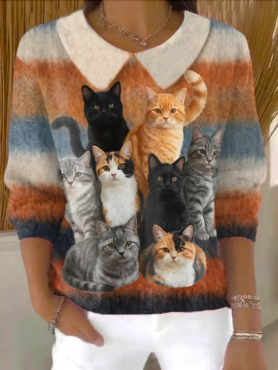 Womrn's Fun Cat Pattern Art Print Top