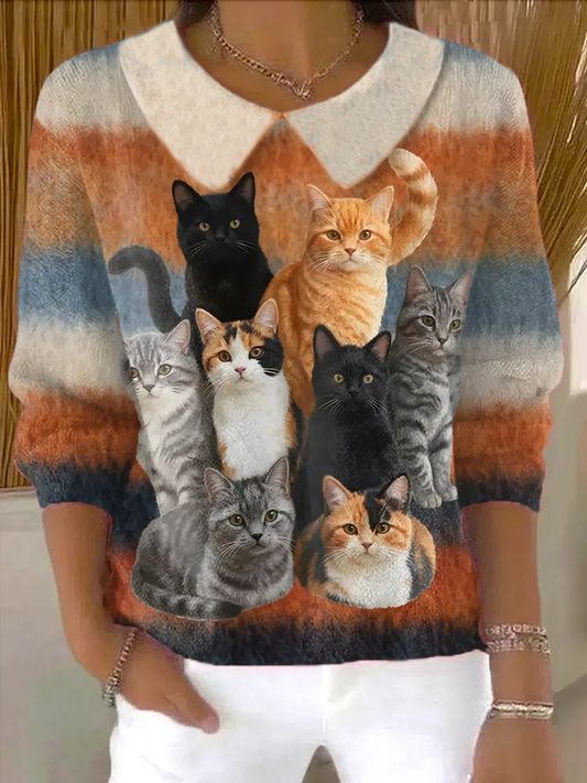 Womrn's Fun Cat Pattern Art Print Top