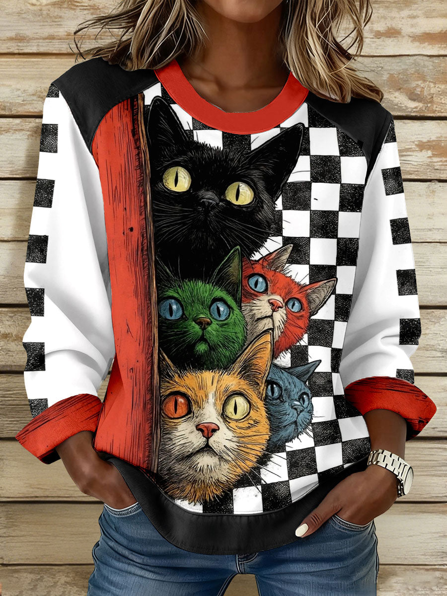 Women's Vintage Cats Print Sweatshirts