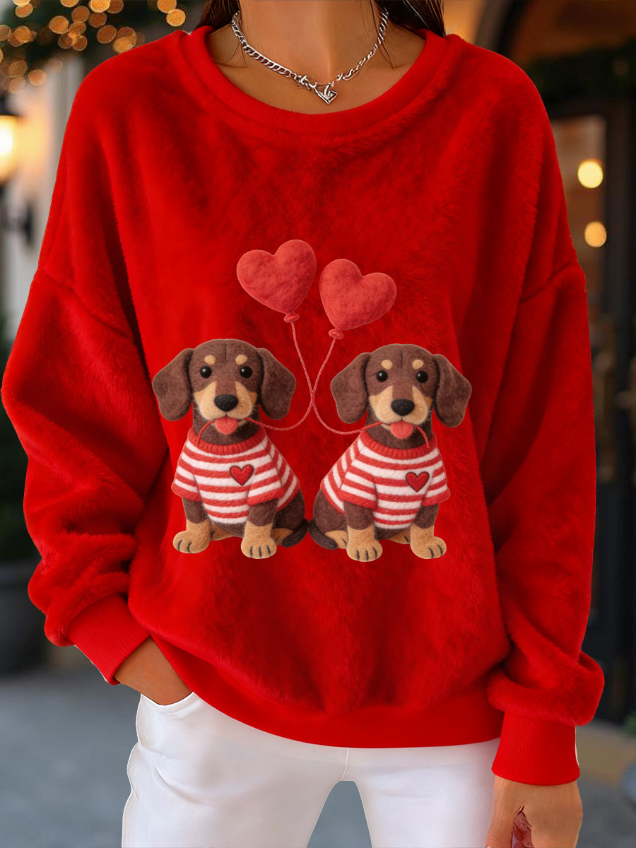 Women's Valentine's Day Puppy Flannel Sweatshirt