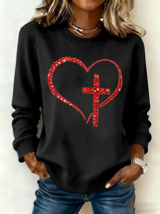 Women's Love Christian Cross Printed Sweatshirt