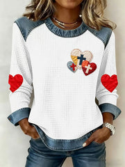 Women's  Love Christian Cross Denim Patchwork Sweatshirt