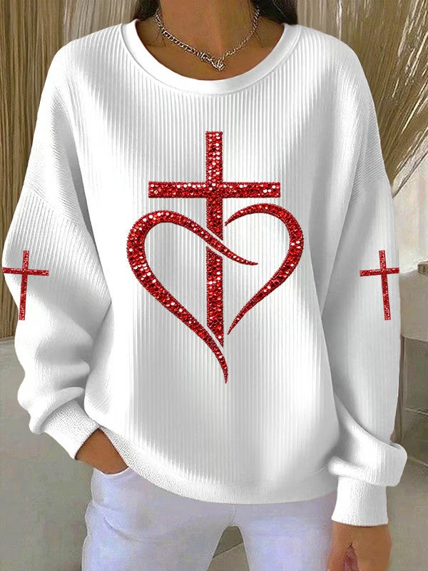 Women's Love Christian Cross Printed Sweatshirt
