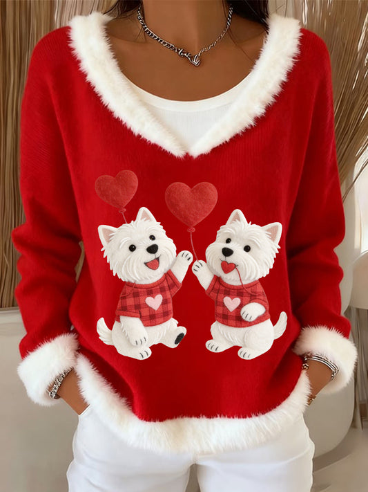 Women's Valentine's Day Puppy Plush Collar Top