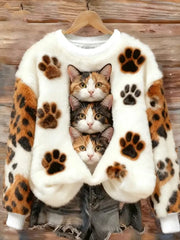 Women's Cat Printed Flannel Sweatshirt