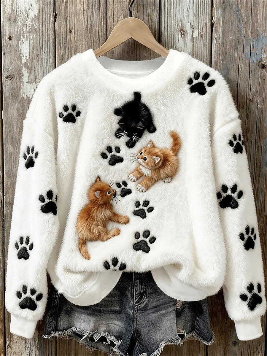 Women's Cat Art Print Casual Top