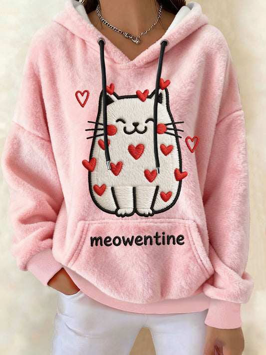 Women's Valentine’s Day Cat Meowentine Flannel Hoodies