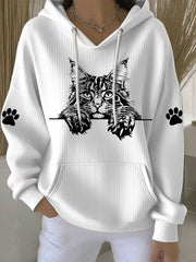 Women's Cat Art Print Casual Hoodie