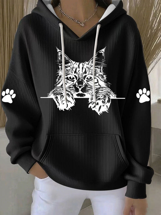 Women's Cat Art Print Casual Hoodie