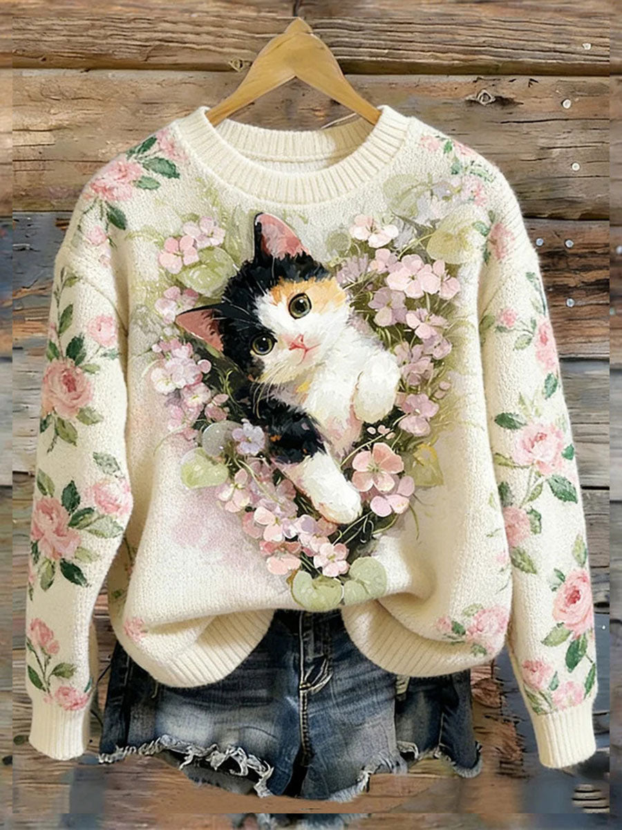 Women's Cat Art Print Casual Sweatshirt