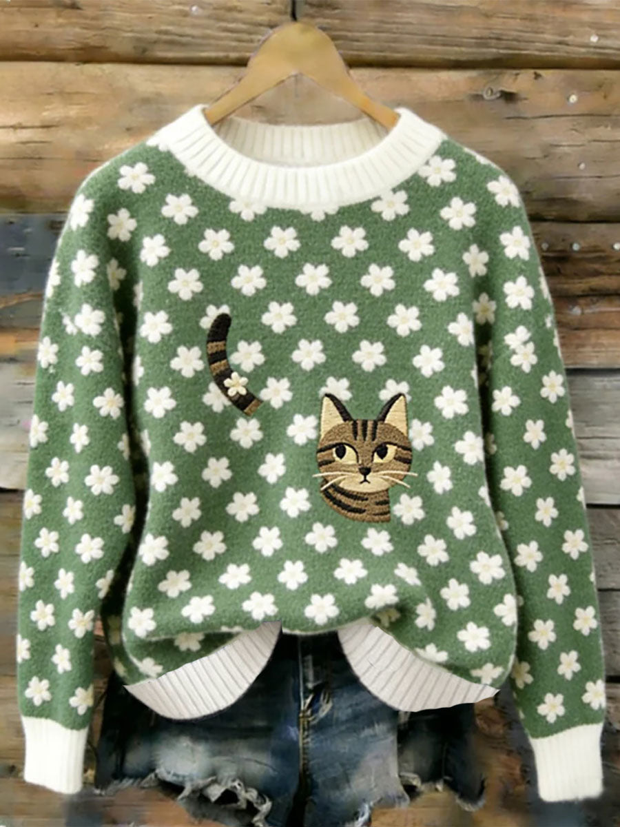 Women's Cat Art Print Casual Sweatshirt