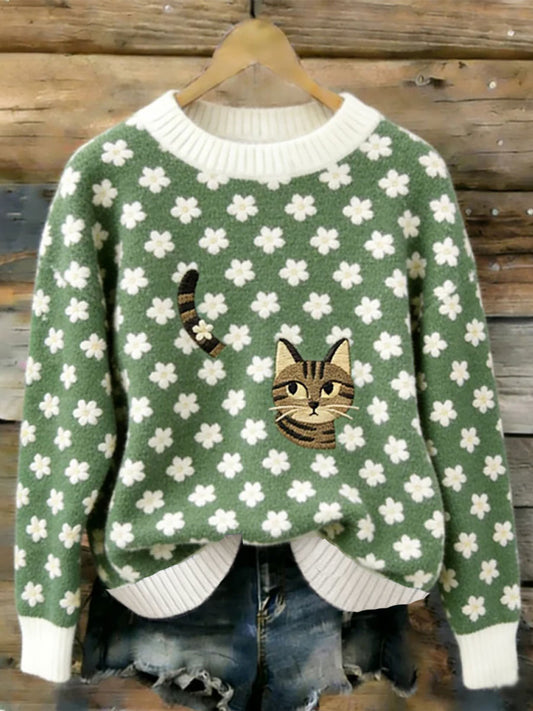 Women's Cat Art Print Casual Sweatshirt